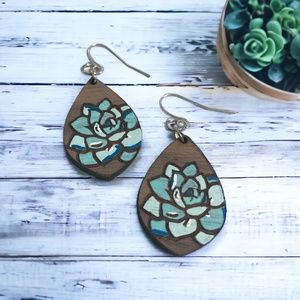 Hand painted Wood earrings featuring succulents